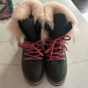 Fur-Lined Boots with Red Laces